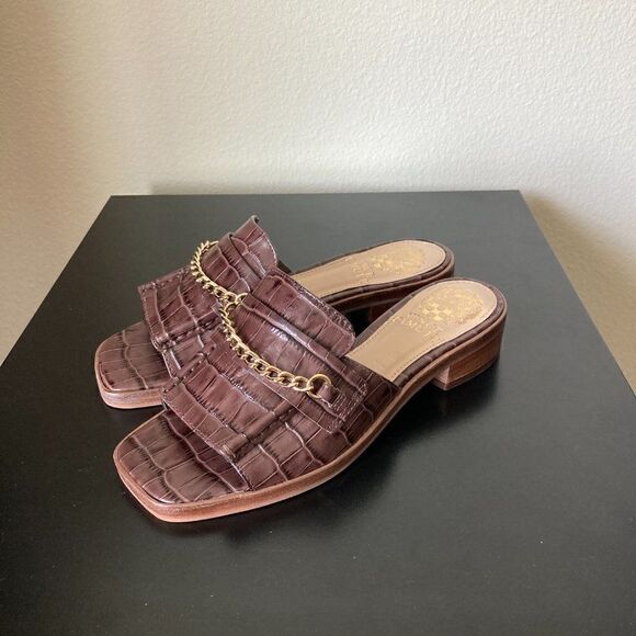 Vince Camuto Women's Jenivey Chain-Link Kitten-Heel Sandals Brown NWOT size 5 - Picture 11 of 13